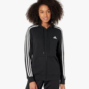 Women’s Adidas Black full zip Hoodie with White Logo. Size medium.